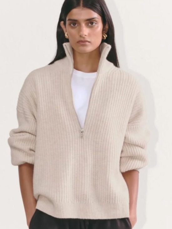 Everlane Sweaters - Everlane Half‑Zip Wool Sweater in Light Beige
